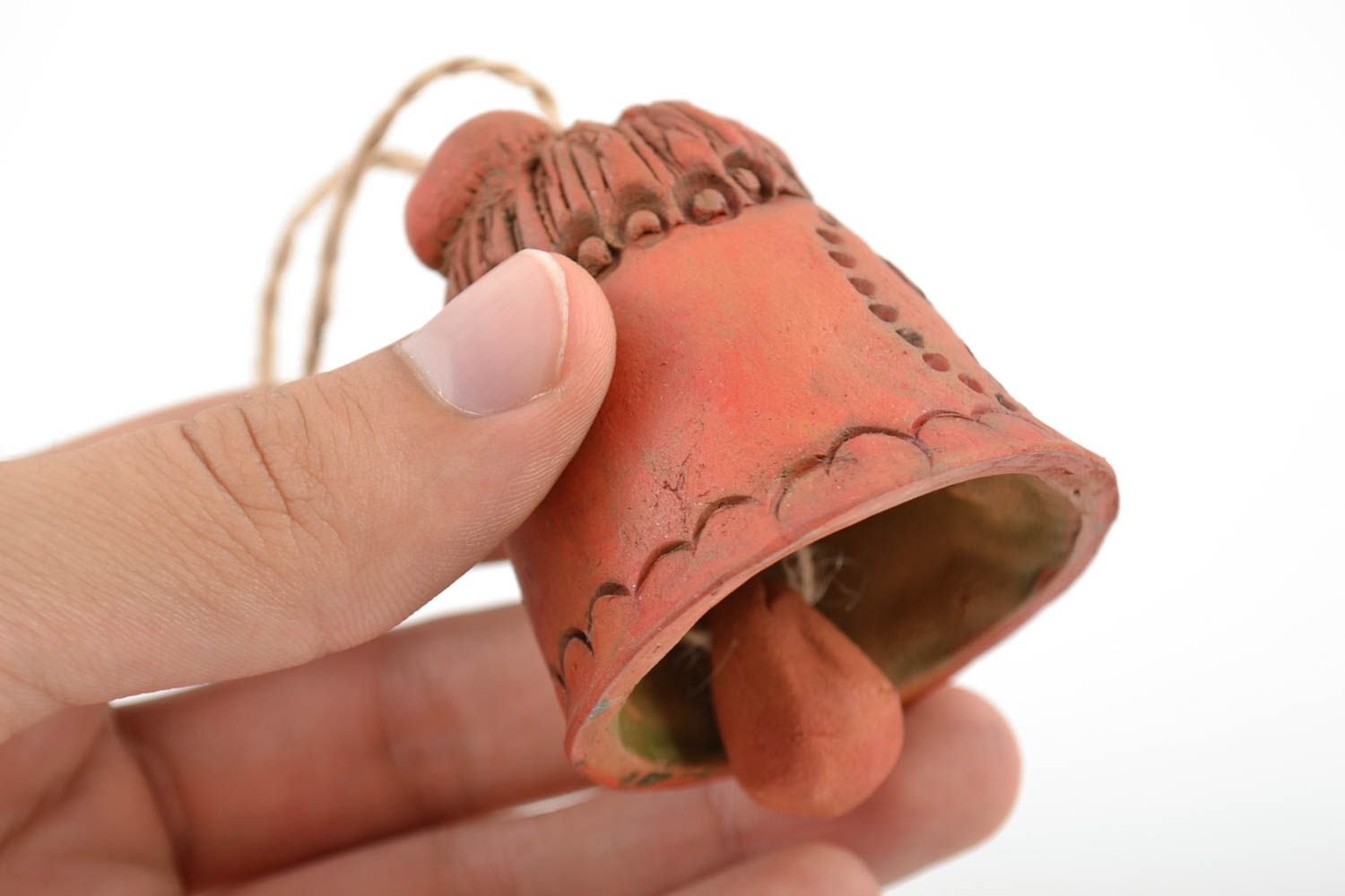 Small decorative wall hanging ceramic figured bell in ethic style House photo 2