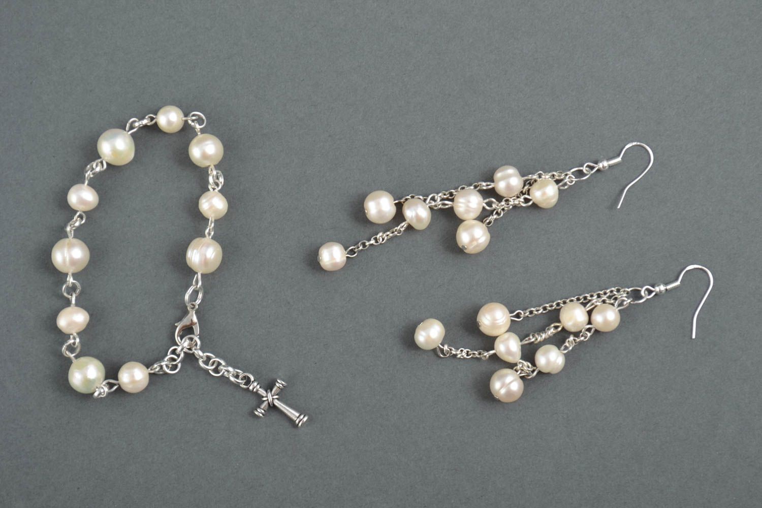 Handmade pearl jewelry set beaded earrings beaded bracelet designs gift ideas photo 2