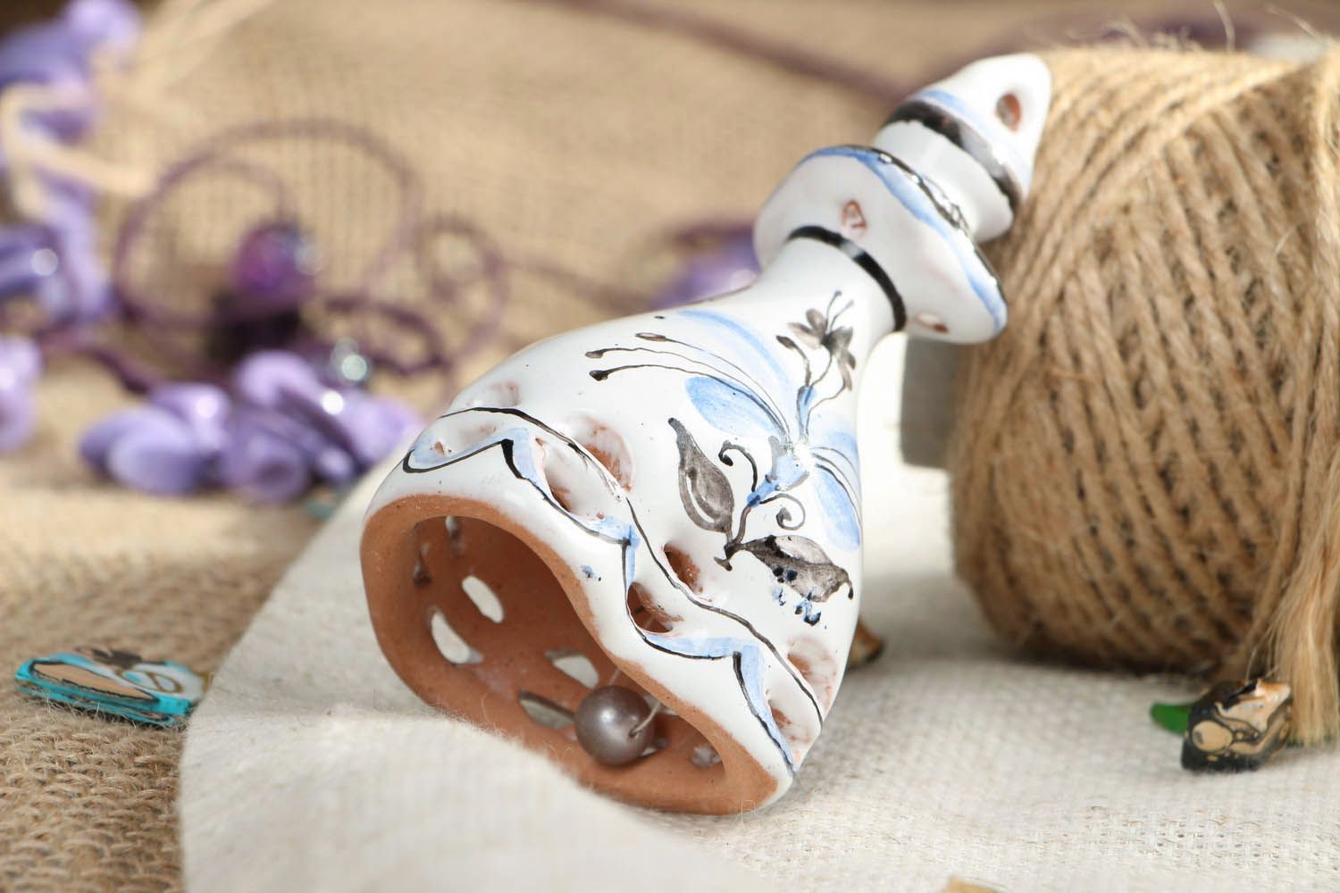 Handmade Glöckchen aus Keramik mit Emaille bemalt Haus Deko  foto 5