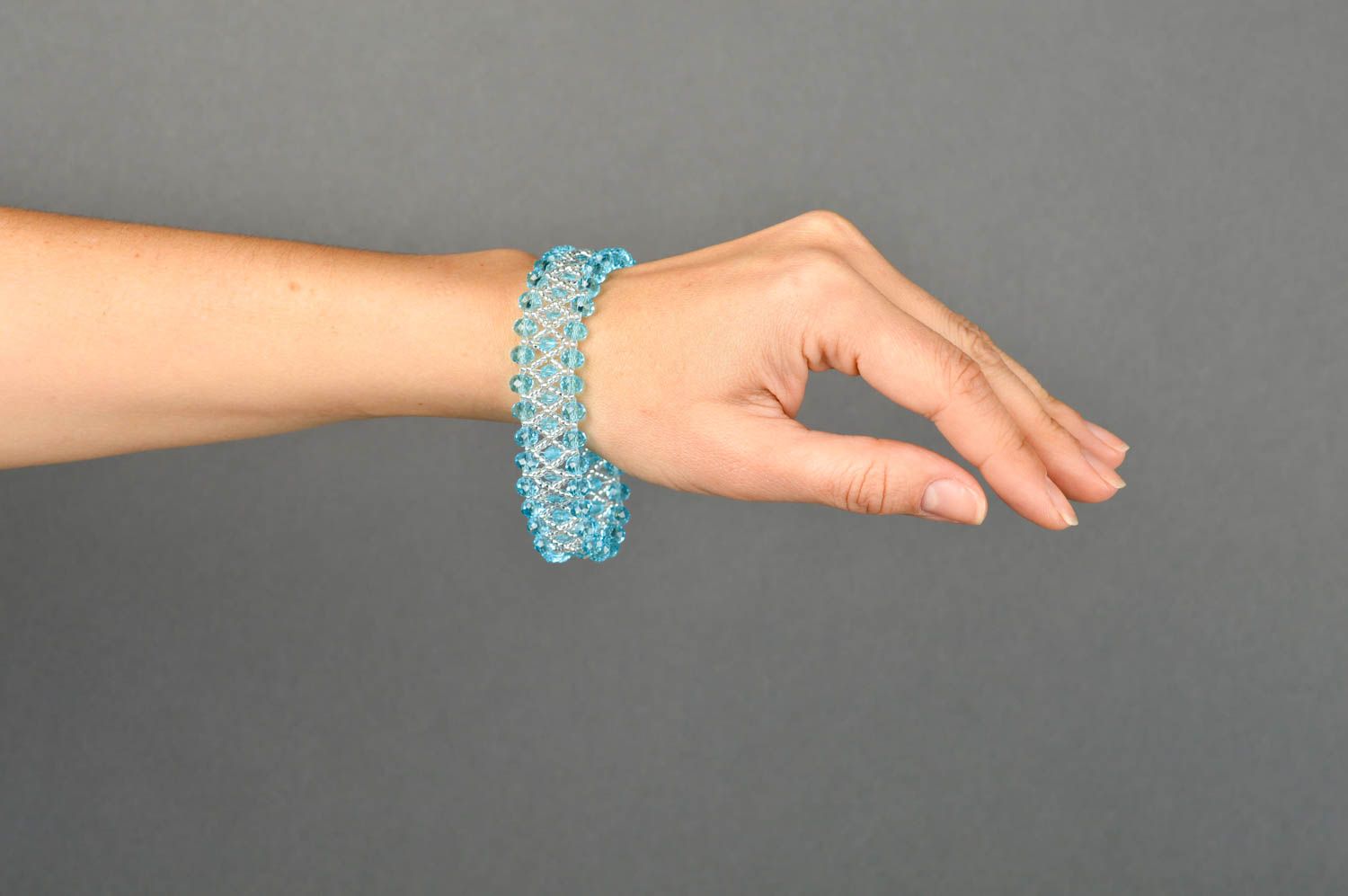 Handmade festive wrist bracelet beaded blue bracelet female jewelry gift photo 1