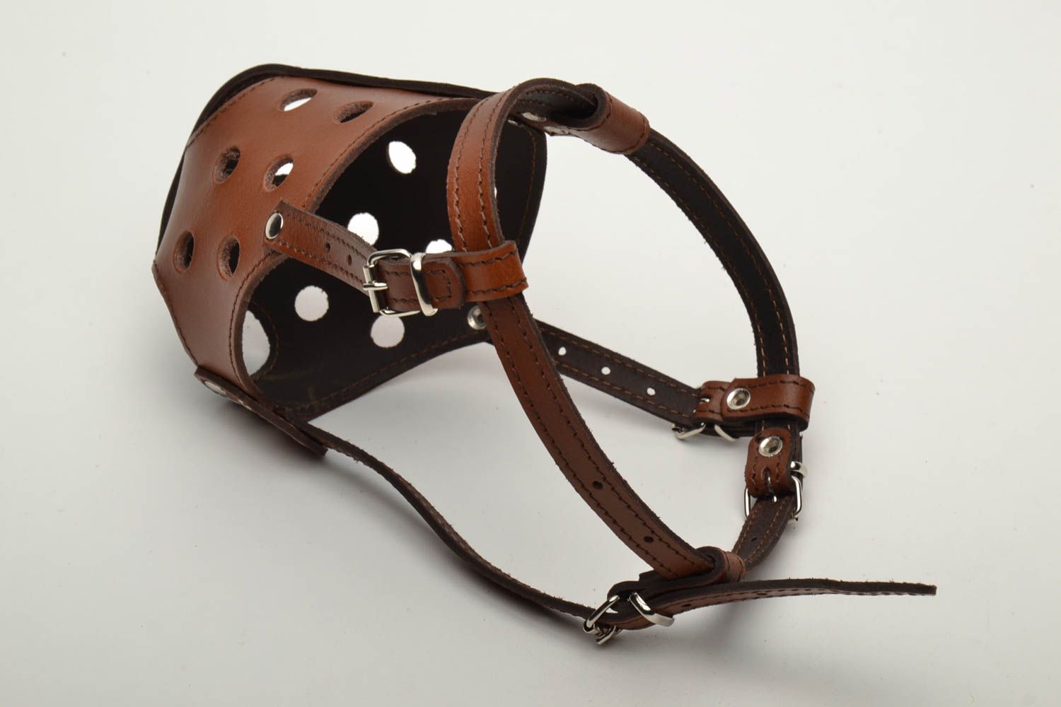 Brown leather muzzle for boxer dog photo 4