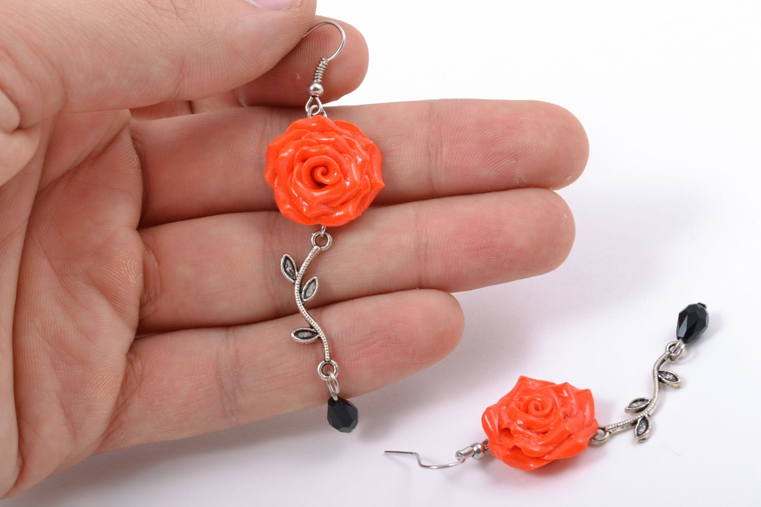 Long polymer clay floral earrings photo 2