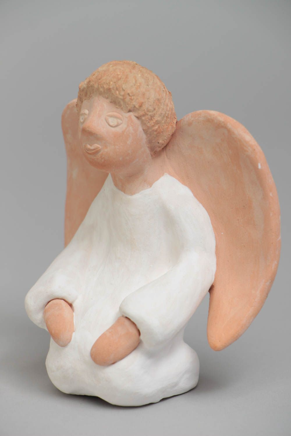 Clay angel figurine light small beautiful handmade ceramic statuette for home photo 2