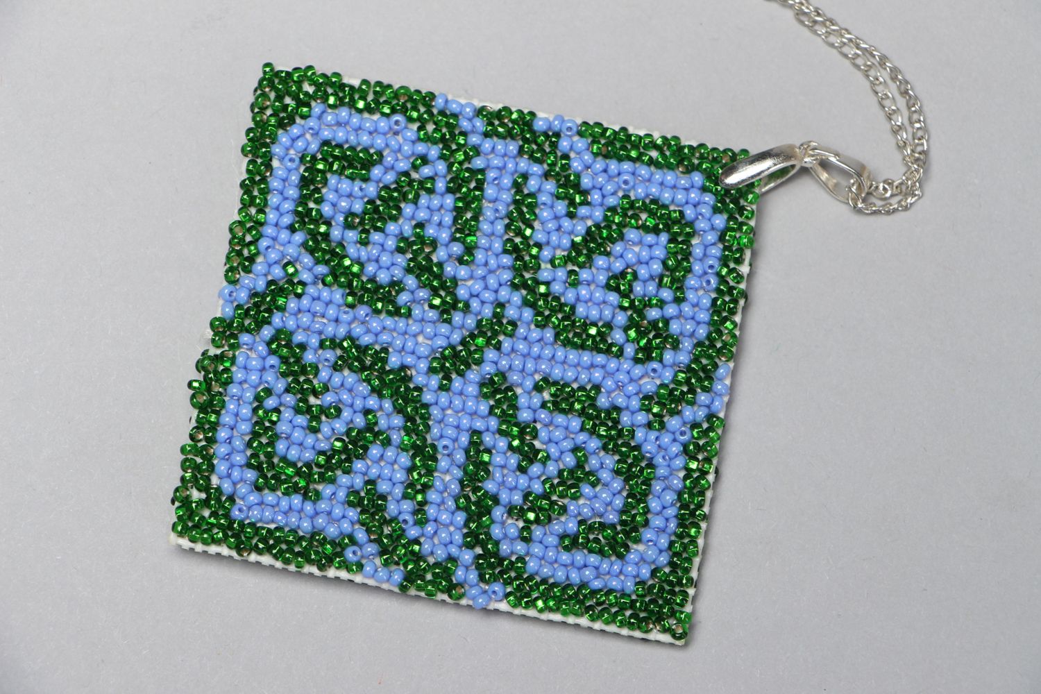 Handmade beaded pendant on plastic basis Celtic Ornament photo 2
