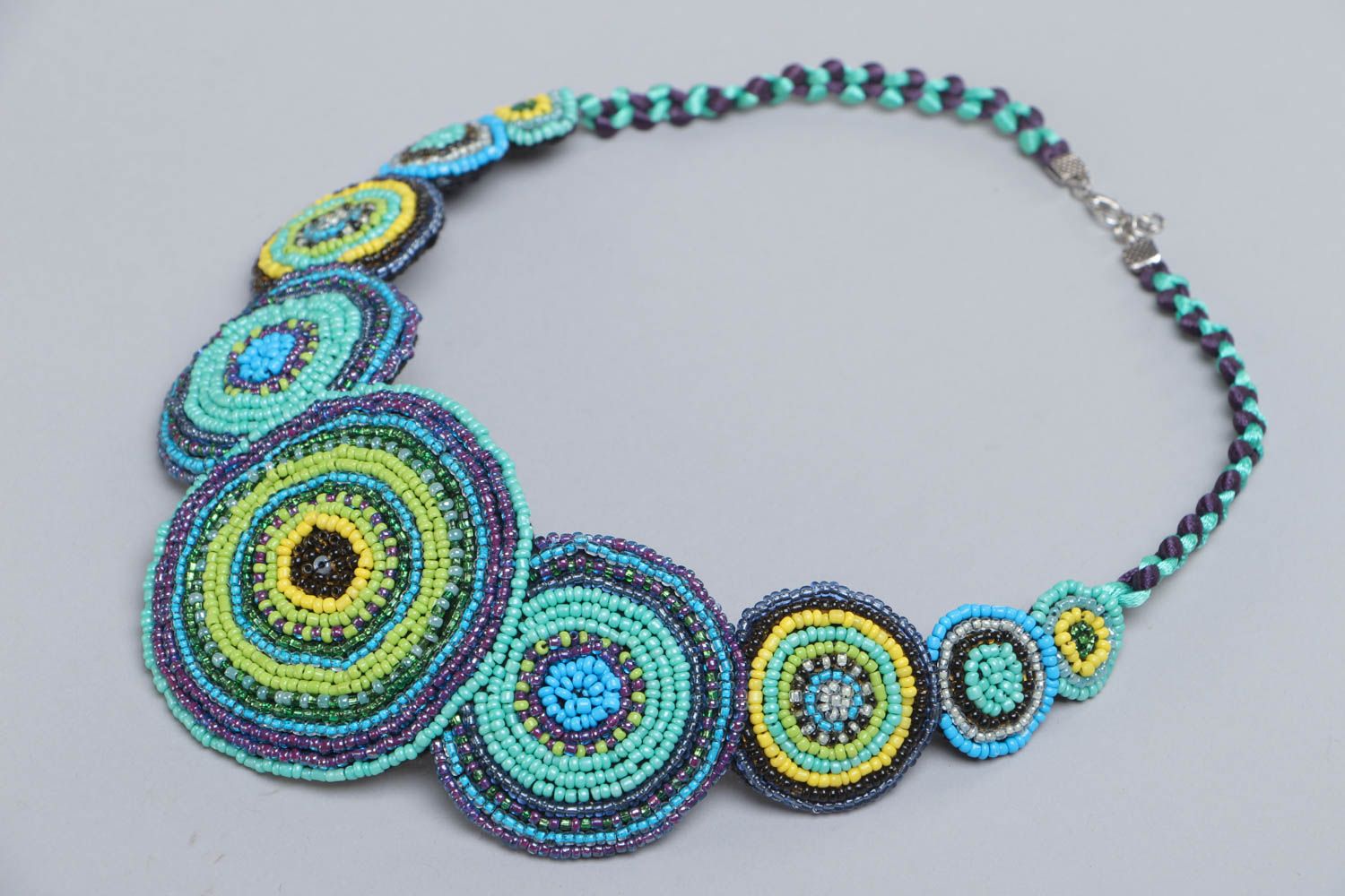 Handmade colorful beaded necklace on felt basis bright summer stylish accessory photo 2