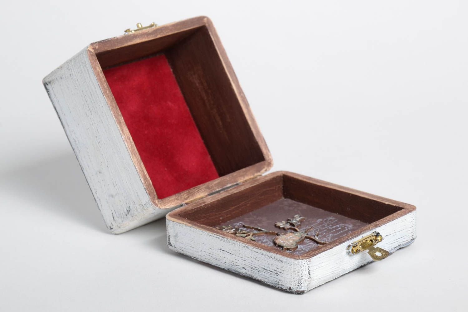 Boîte à bijoux fait main Boîte en bois petite carrée Déco maison design photo 4