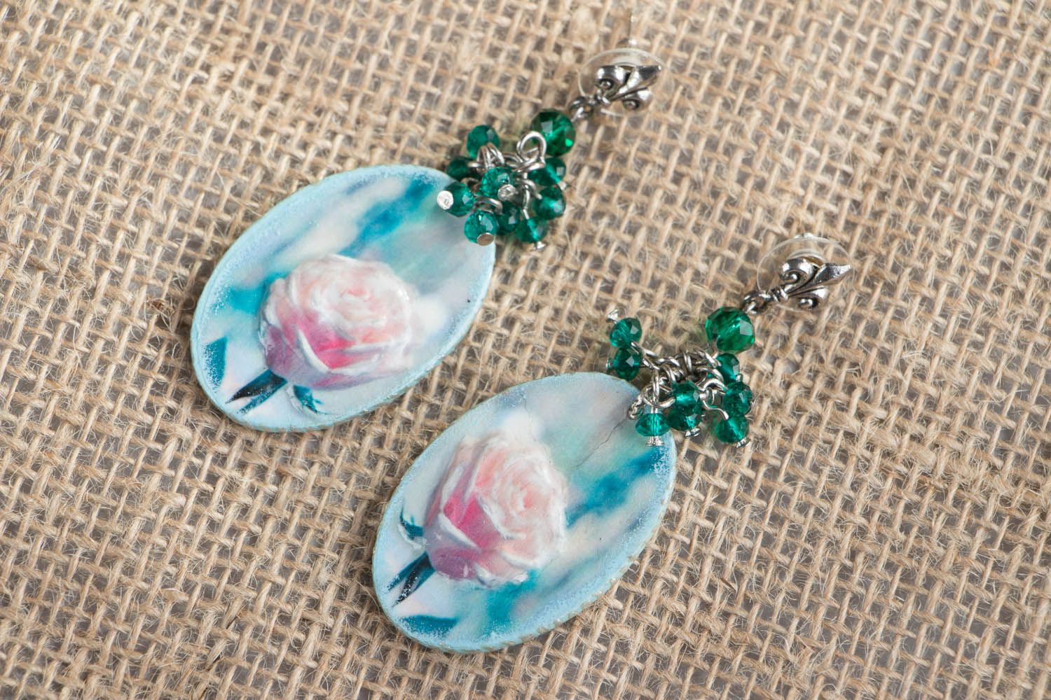 Polymer clay earrings Winter Rose photo 1