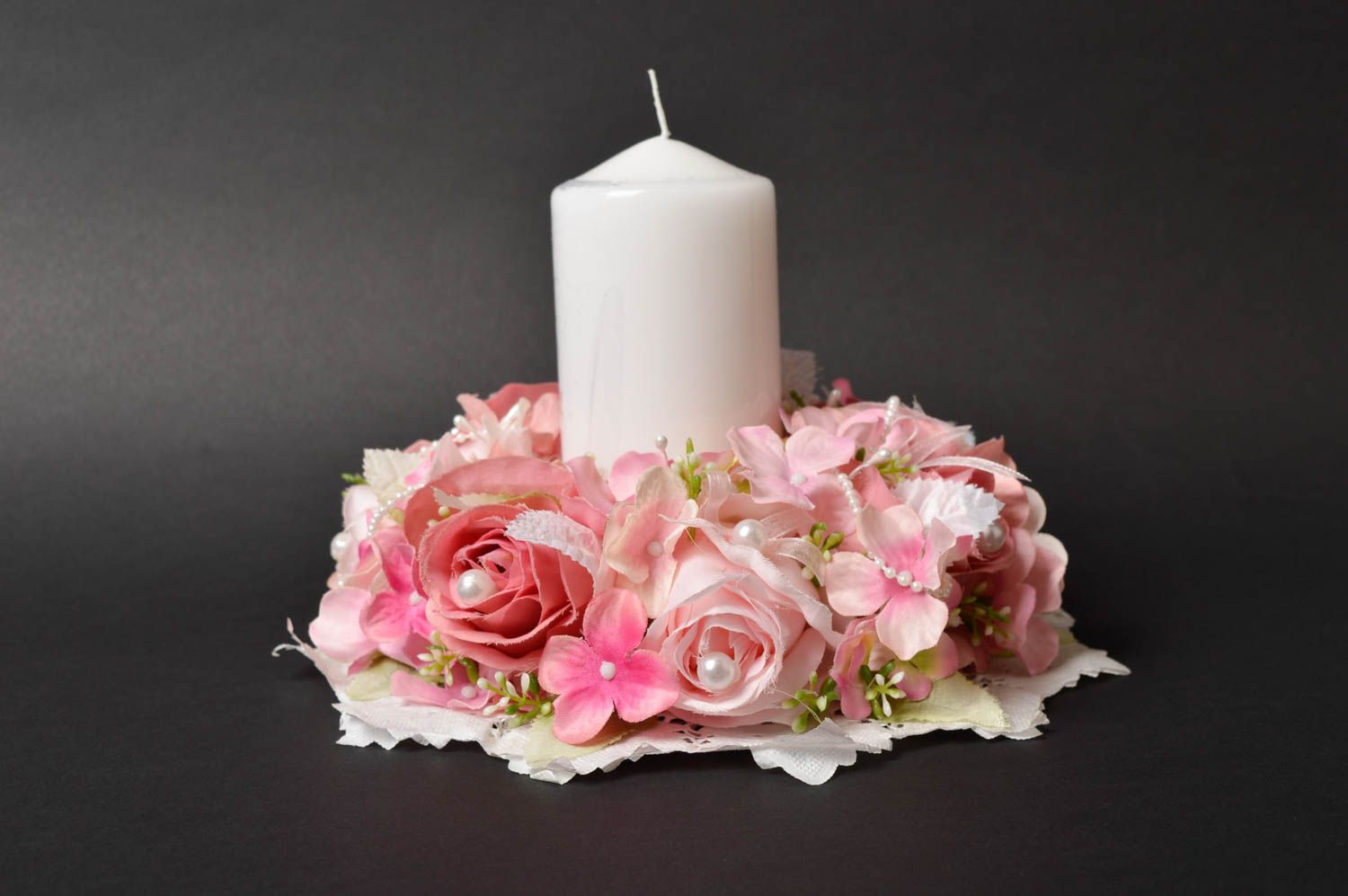 Bougie de mariage faite main Bougie décorée de fleurs roses Accessoires mariage photo 3