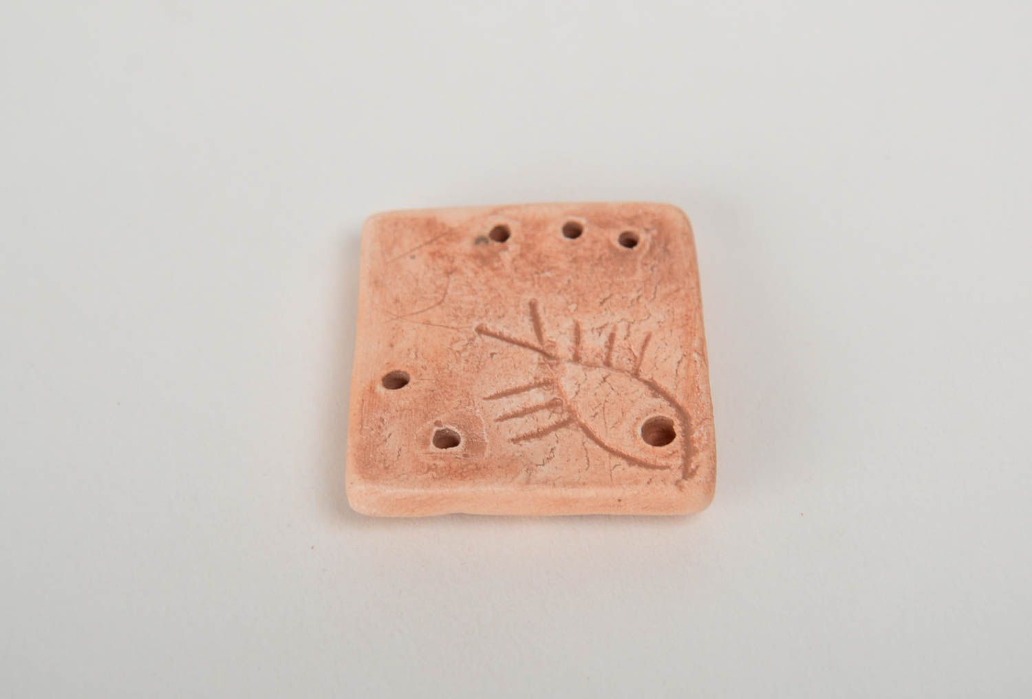 Handmade square flat ceramic jewelry component ethnic pendant without cord photo 3