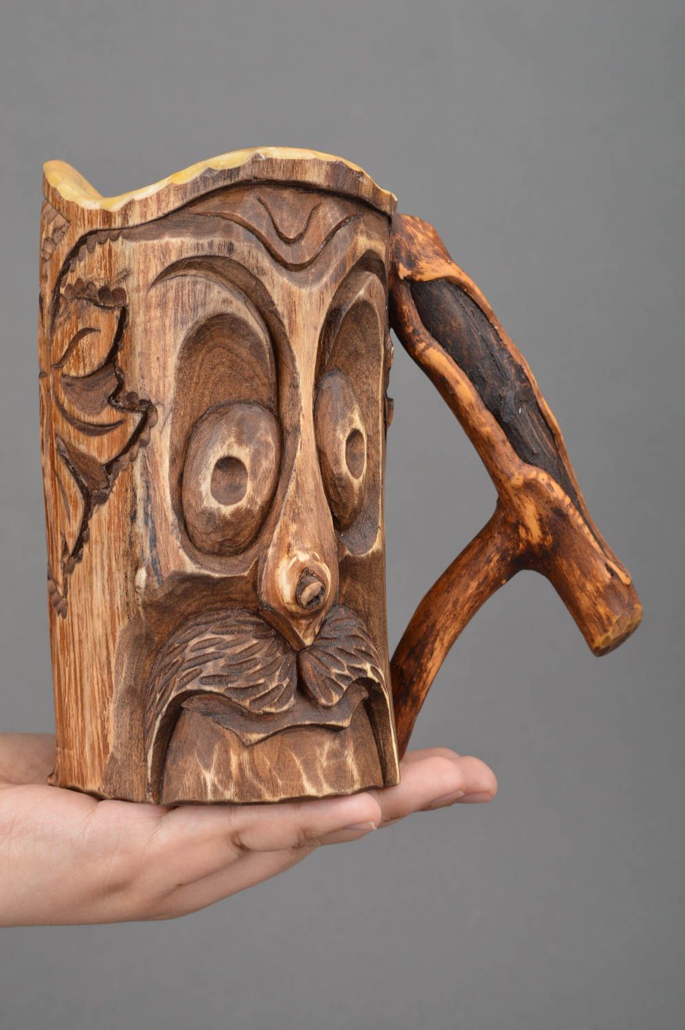 Chope en bois faite main accessoire de créateur vaisselle ethnique originale photo 2