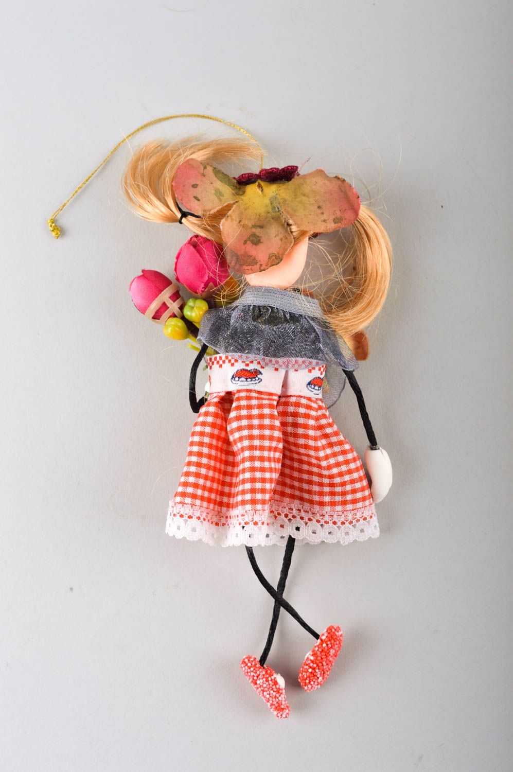 Bambola bella in stoffa fatta a mano pupazzo tessile originale decoro casa foto 5