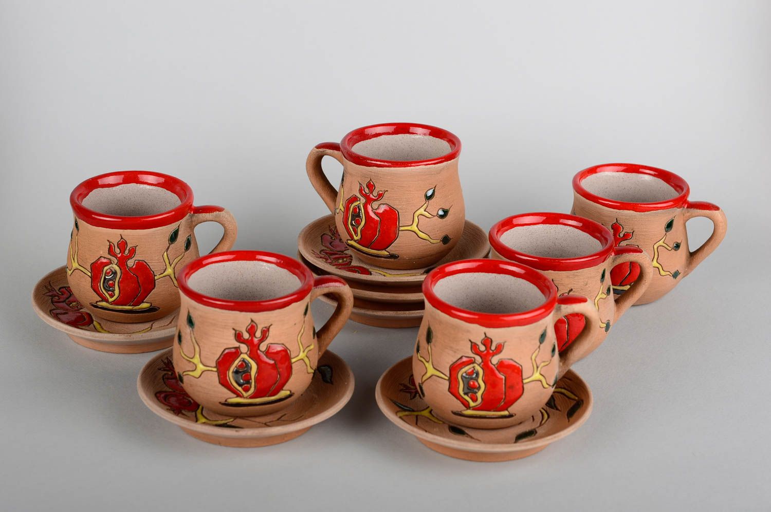 Кофейные чашки ручной работы кофейная посуда 6 штук глиняные чашки с росписью фото 1