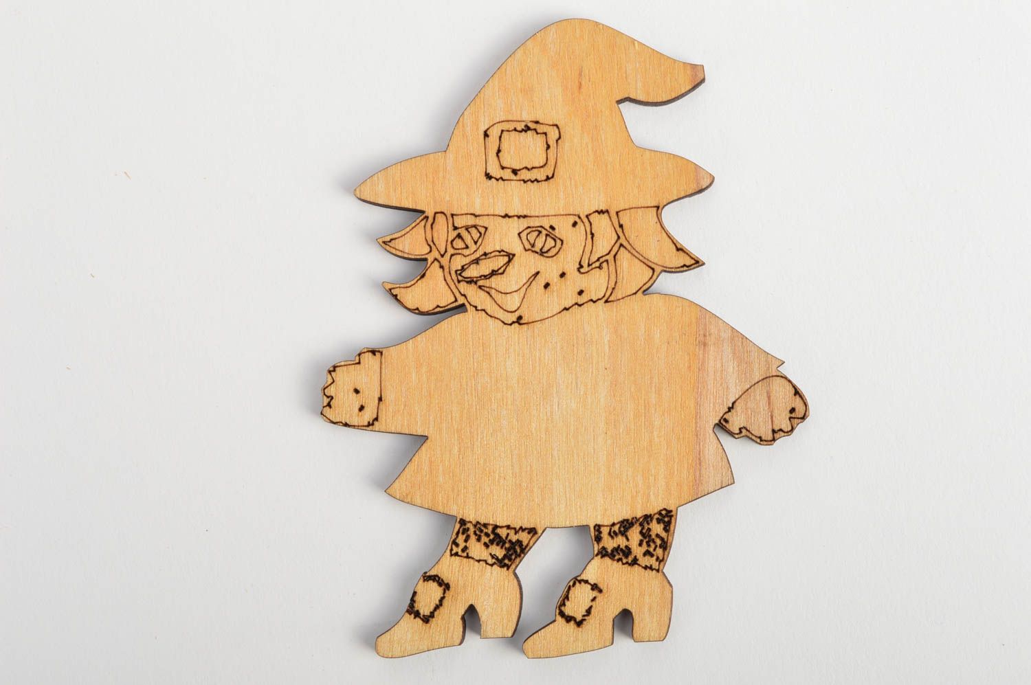 Sujet à décorer en bois brut fait main figurine plate sorcière pour serviettage photo 2