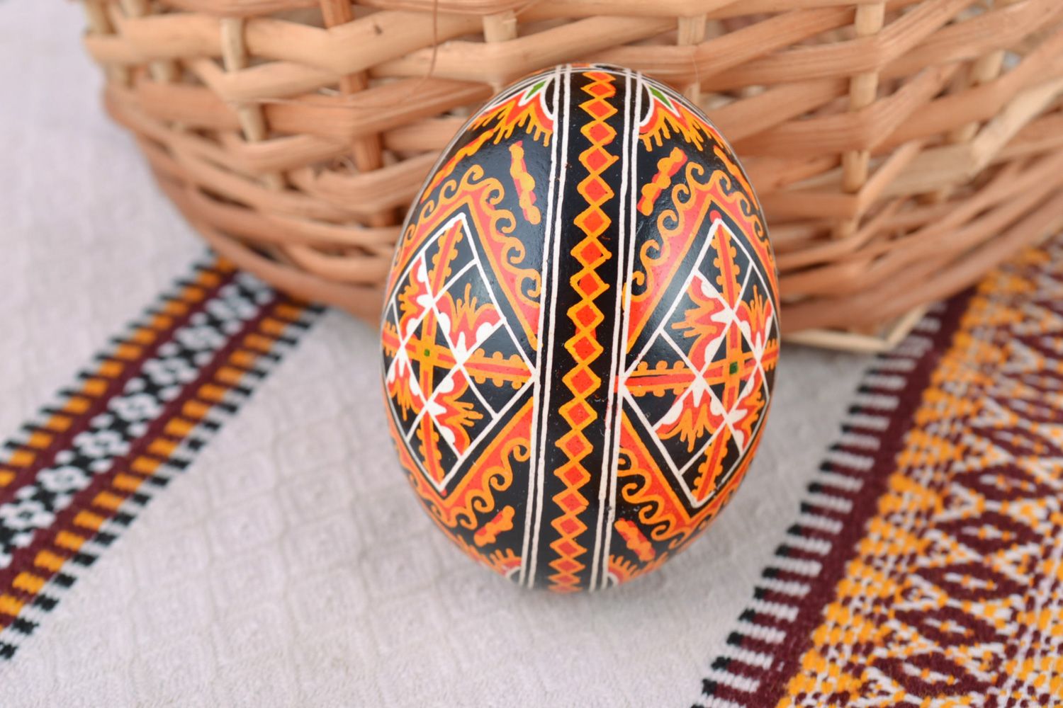Bright painted handmade Easter chicken egg with ornament photo 1