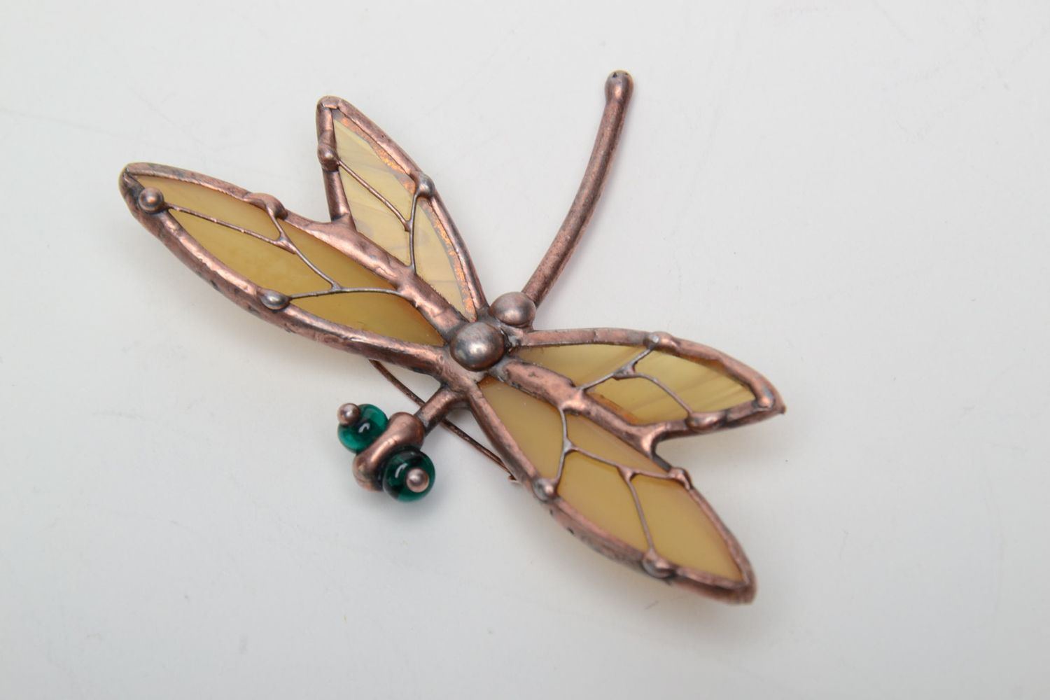 Handmade stained glass brooch in the shape of dragonfly photo 2