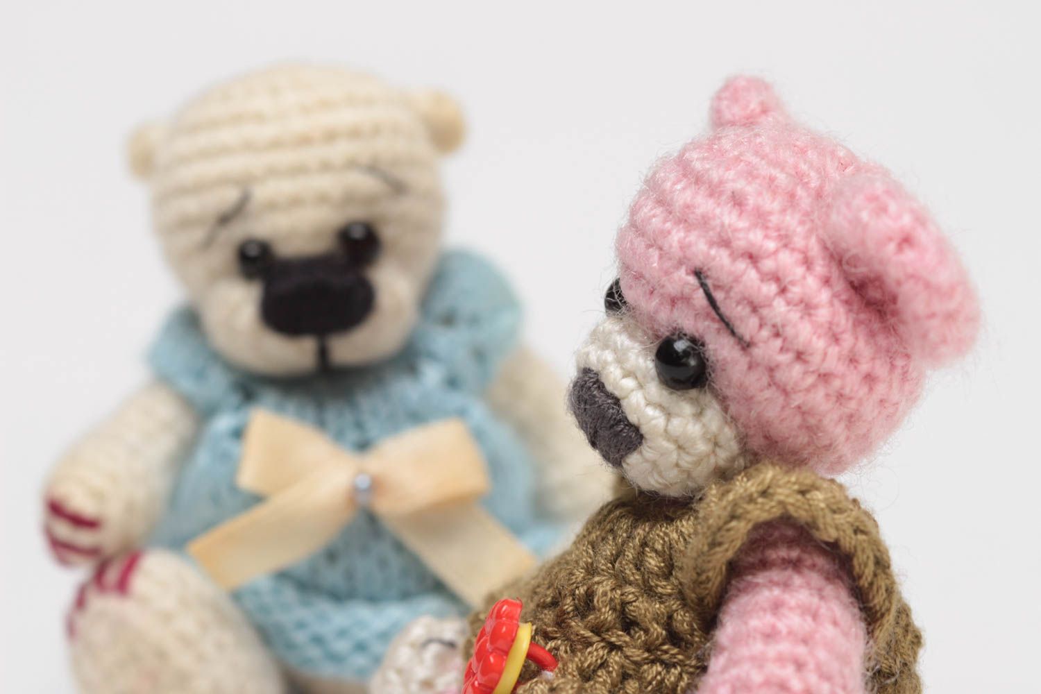 Handmade designer textile crochet soft toys set 2 pieces Bears unusual decor photo 3