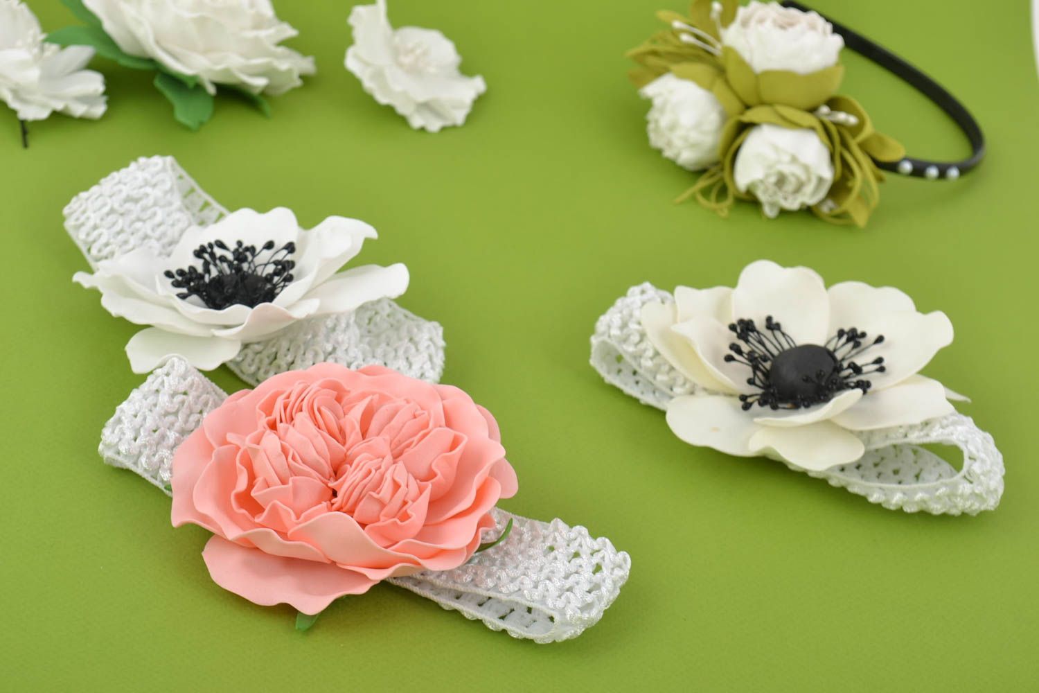 Handmade Haarband mit Blumen Accessoires für Haare breites Haarband 3 Stück foto 1