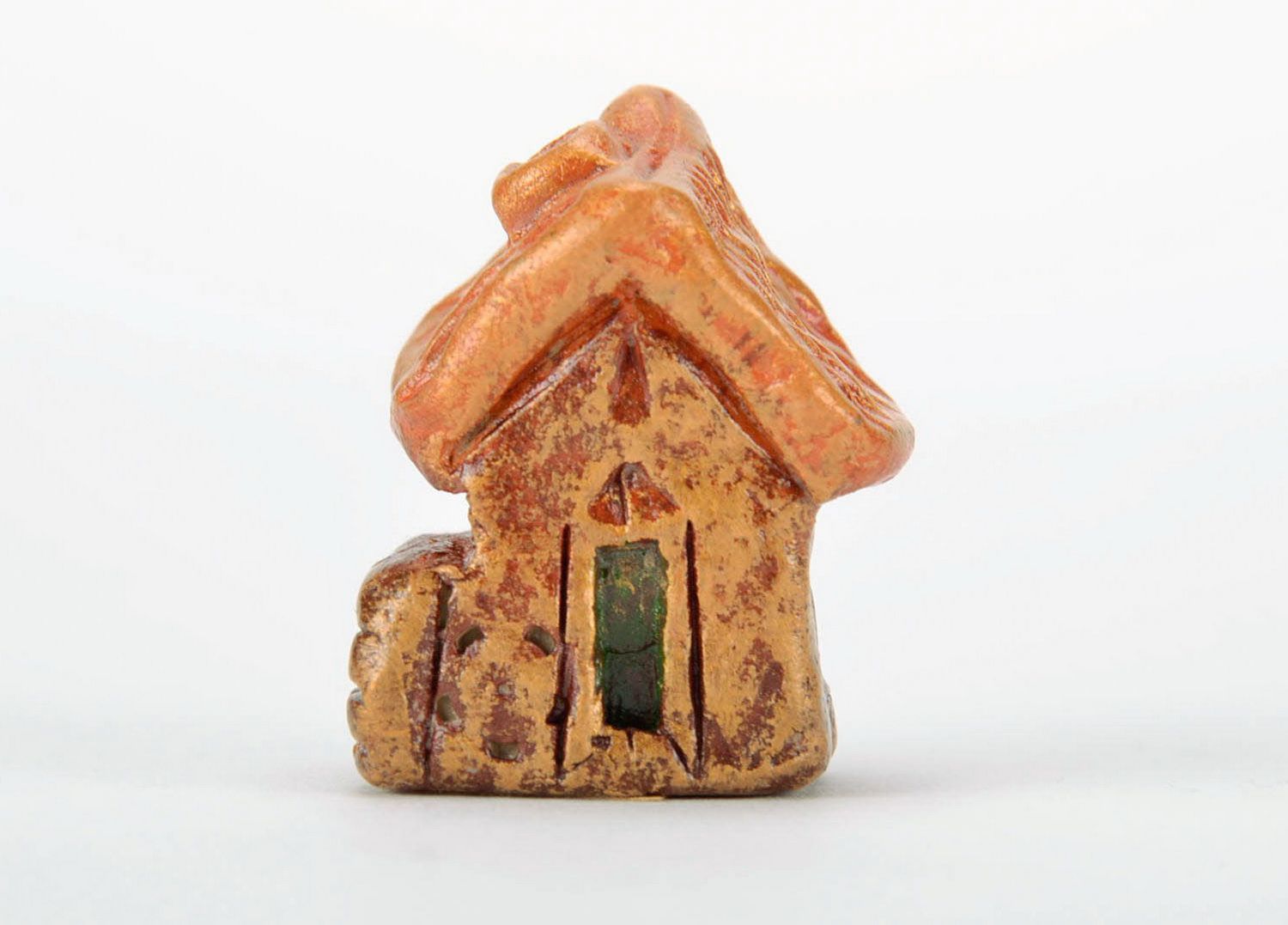 Estatueta de barro Casa com telhado laranja foto 2