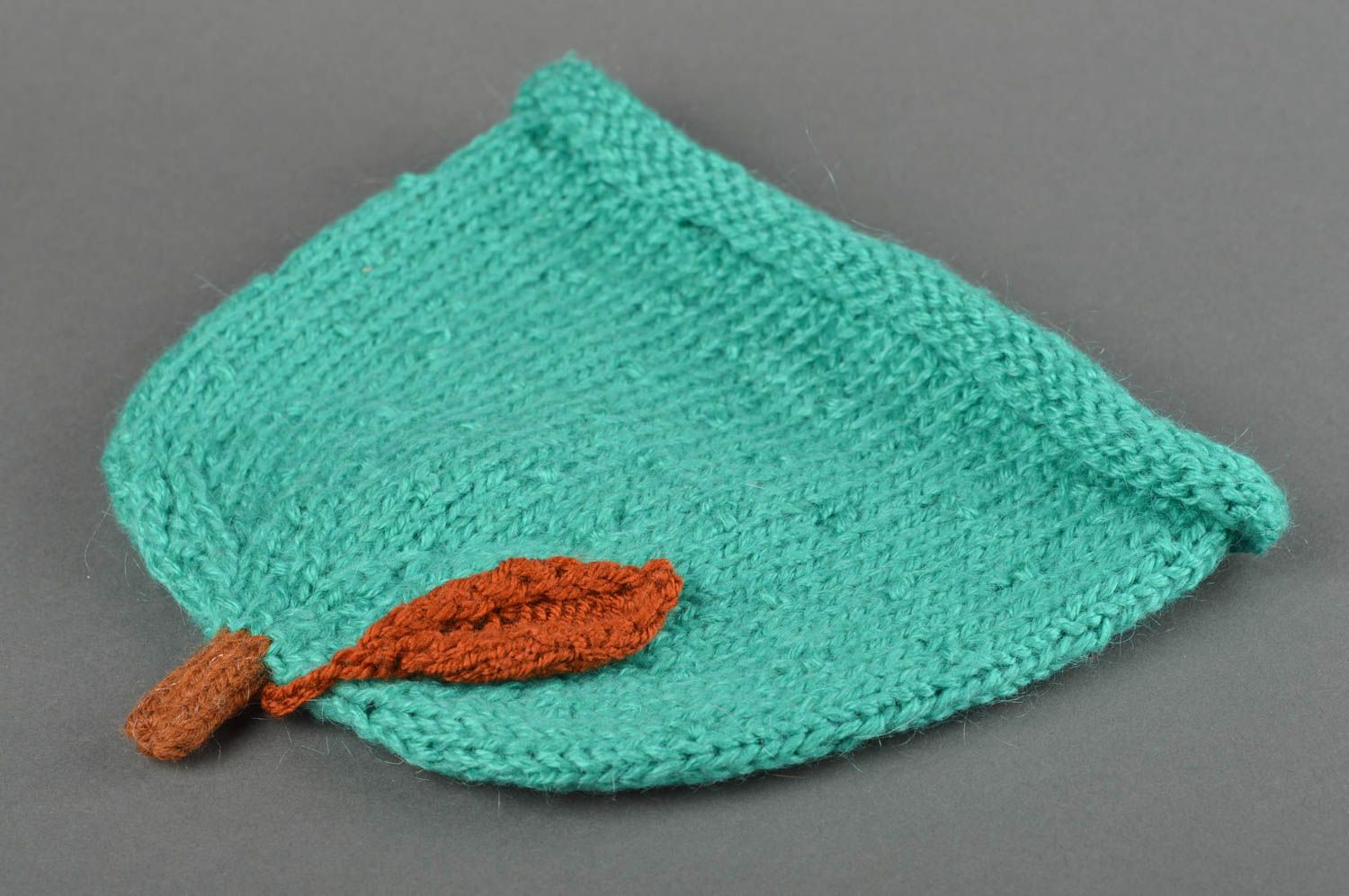 Bonnet tricot fait main Chapeau au crochet chaud turquoise Vêtement enfant photo 3