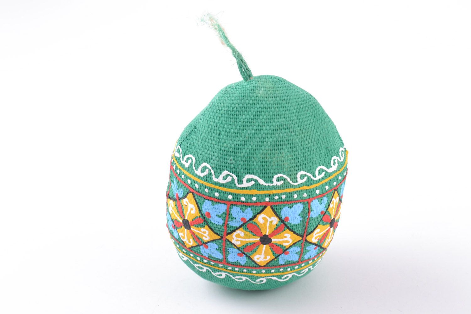 Handmade decorative wall hanging Easter egg sewn of fabric in green colors photo 3