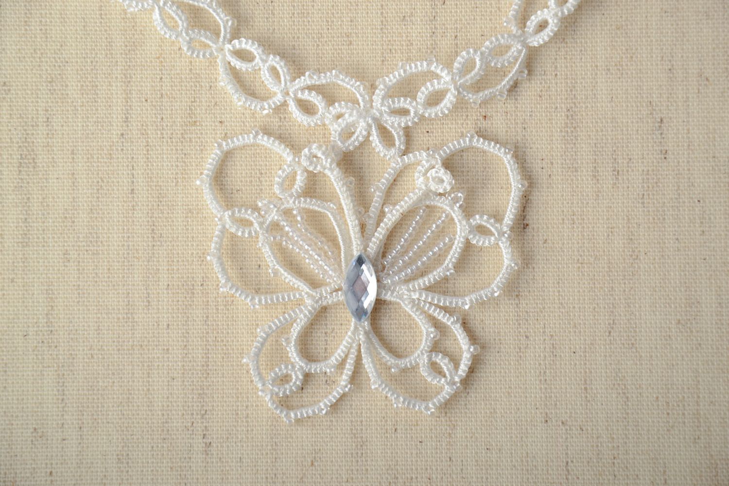Woven necklace with beads Butterfly photo 1