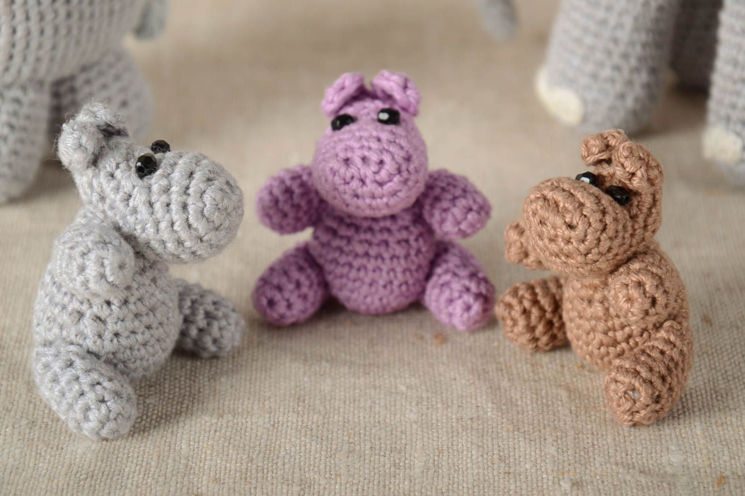 Peluches faites main Jouets au crochet hippopotames 3 pièces Cadeau enfant photo 1