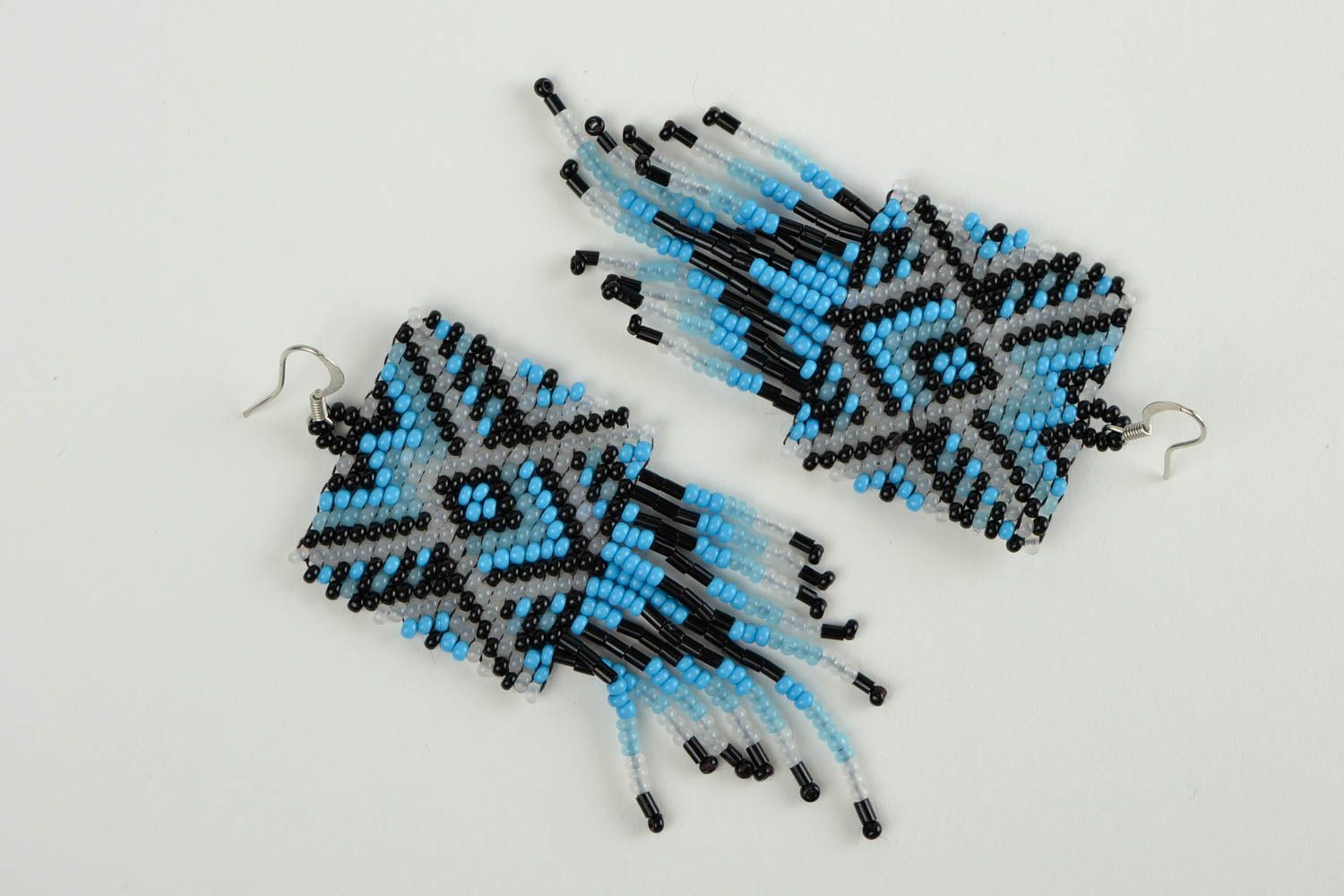 Серьги ручной работы модные серьги длинные авторские голубые серьги из бисера фото 2