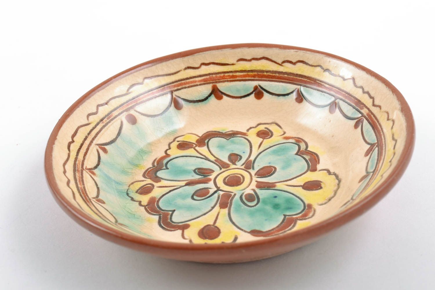 Декоративная настенная тарелка красивая расписная маленькая цветная хэнд мейд фото 4