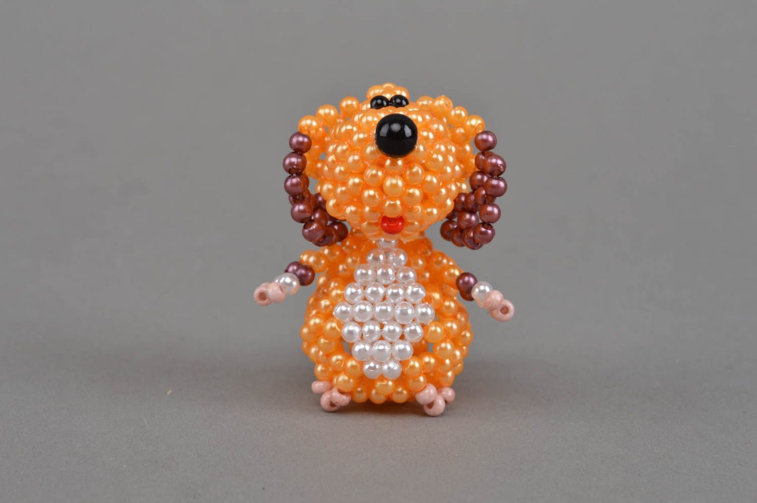 Deko Figurine aus Glasperlen in Orange mit Perlen Hund grell interessant schön foto 3