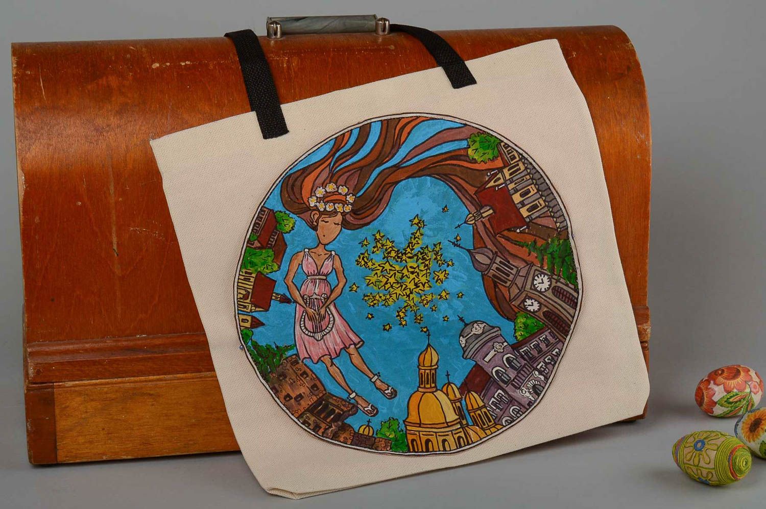 Bolso grande pintado con tintes accesorio de mujer artesanal regalo original foto 1