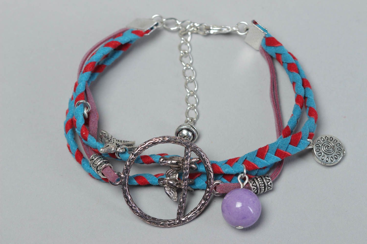Handmade leather bracelet unusual wrist accessory beaded stylish jewelry photo 2