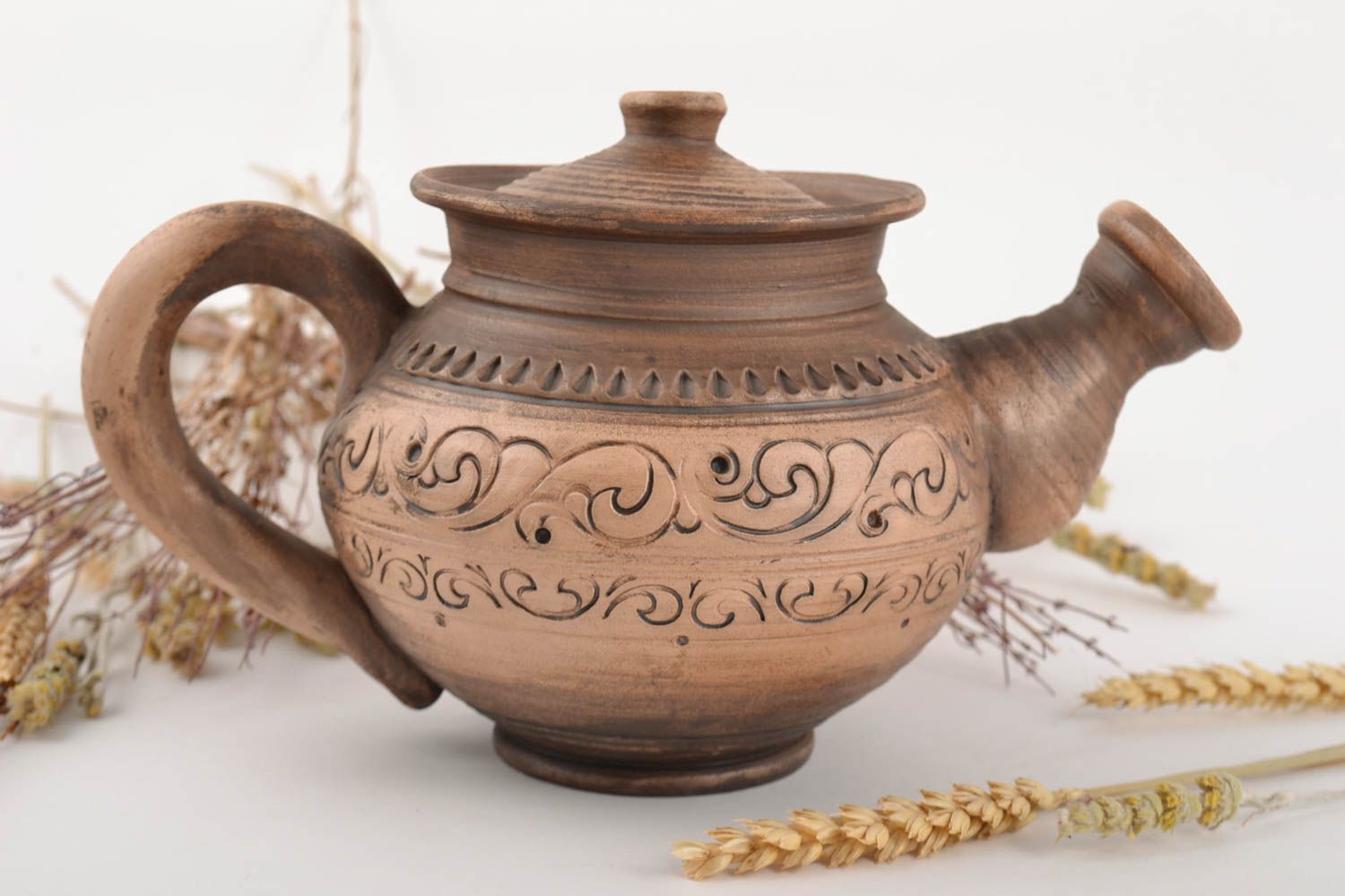 Handmade decorative ceramic ornamented teapot processed with silver 500 ml photo 1