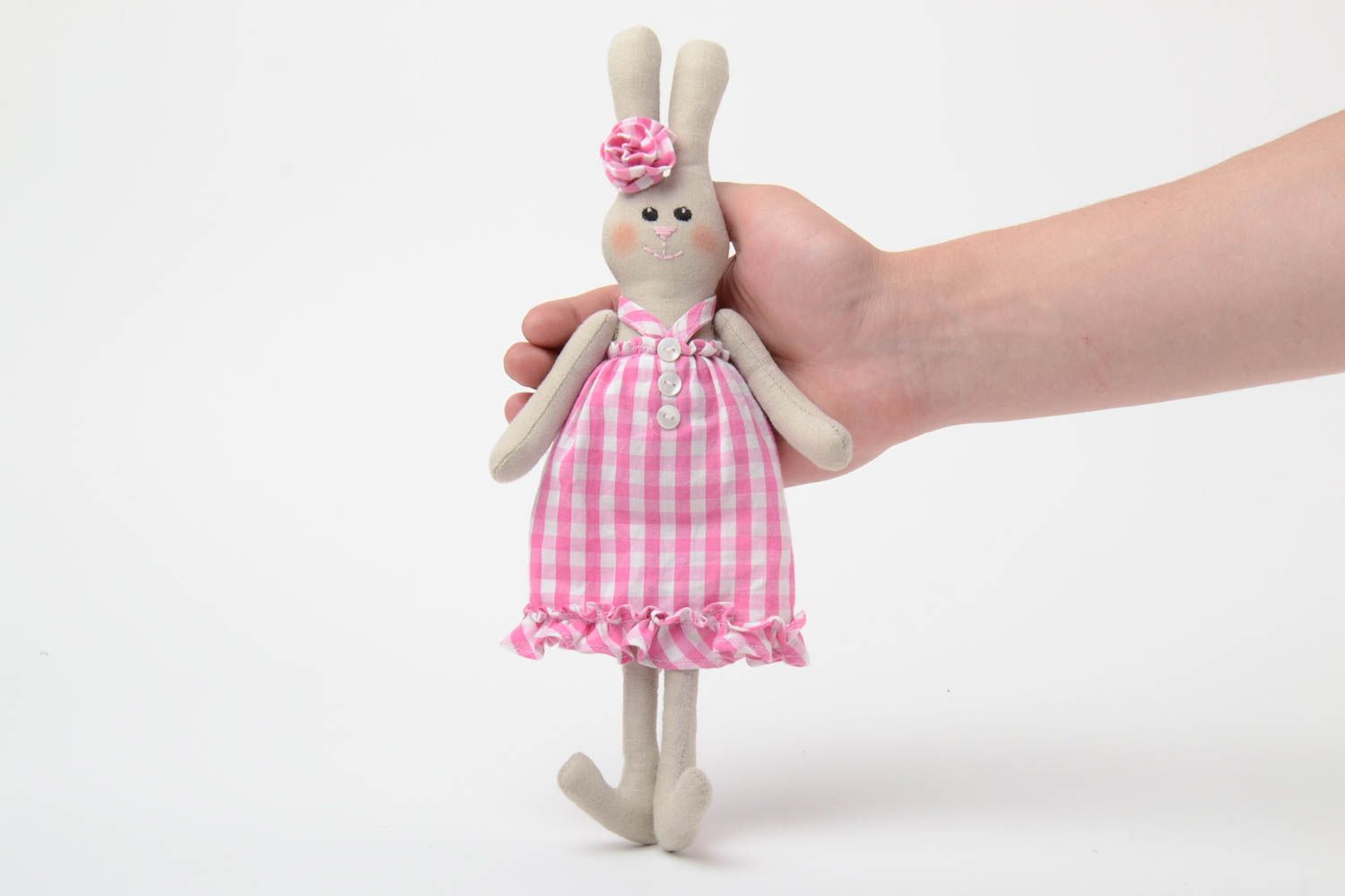 Мягкая игрушка заяц из льна и ситца пошитая вручную подарок для девочки фото 5