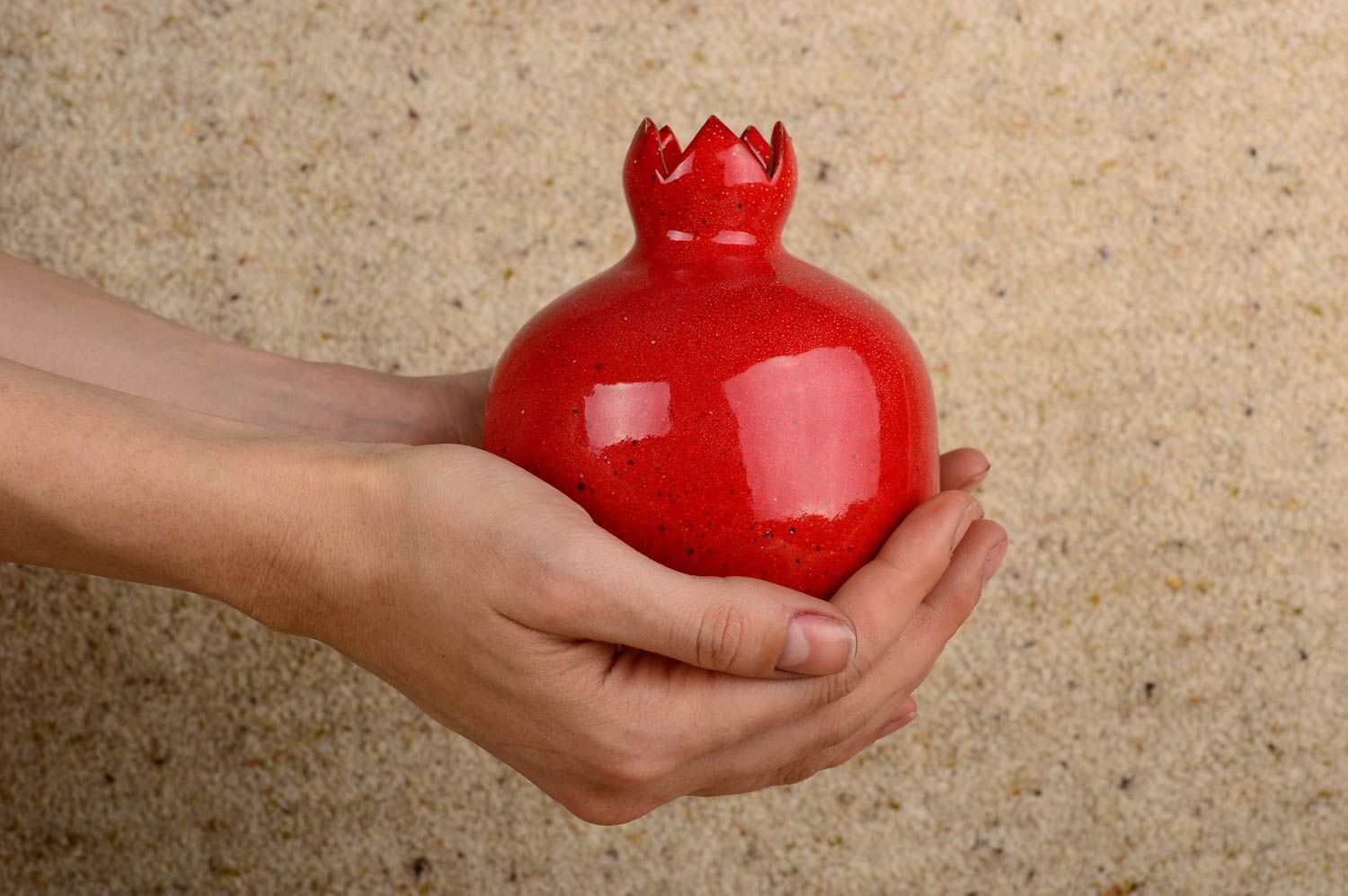 5 inches ceramic vase in the shape of red hot pomegranate 0,77 lb photo 4