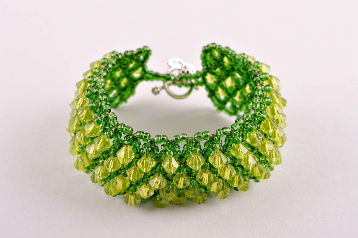 Bracelet en perles de rocaille Bijou fait main large vert Cadeau femme photo 3