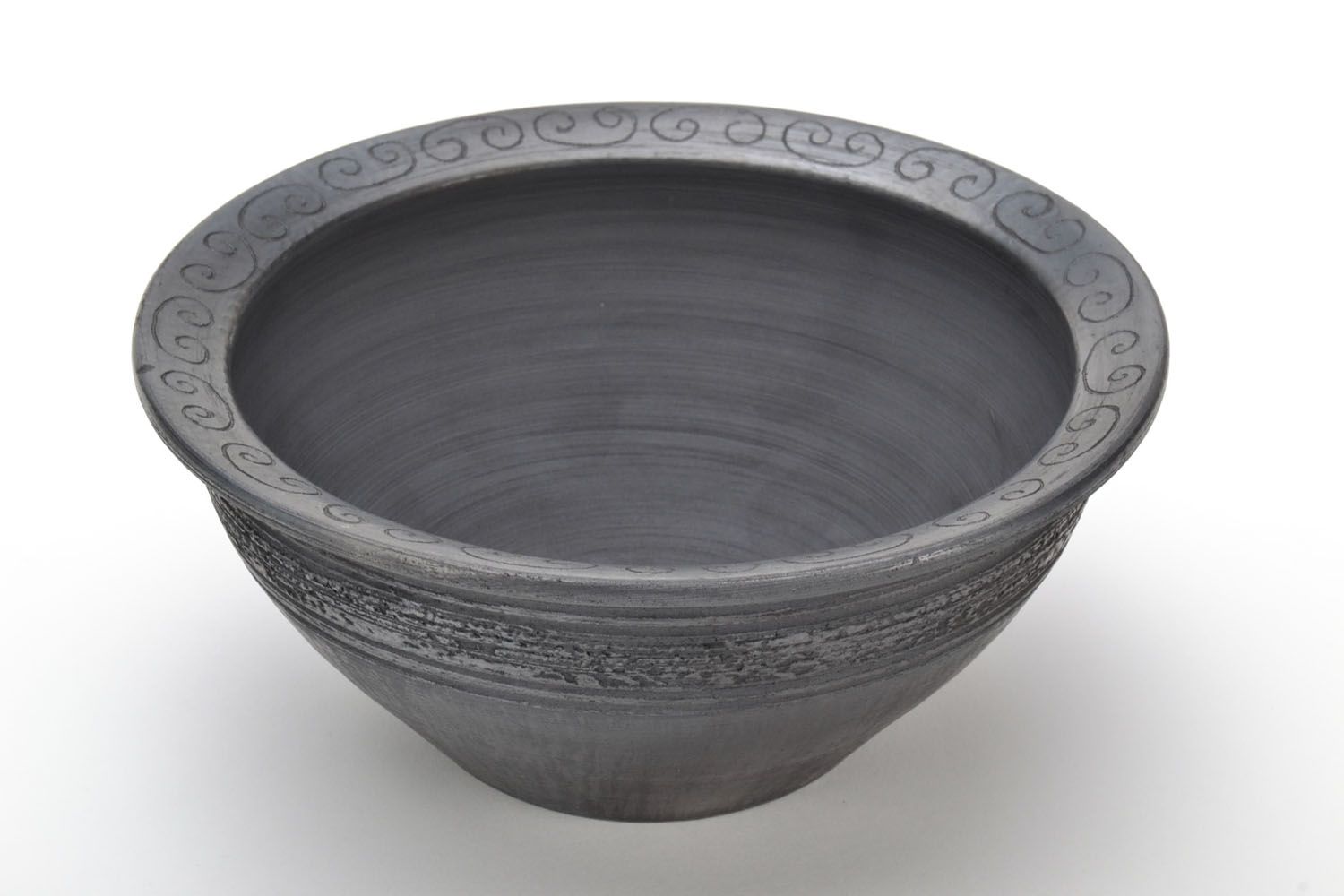 Глубокая глиняная миска чрнодымленная керамика фото 3