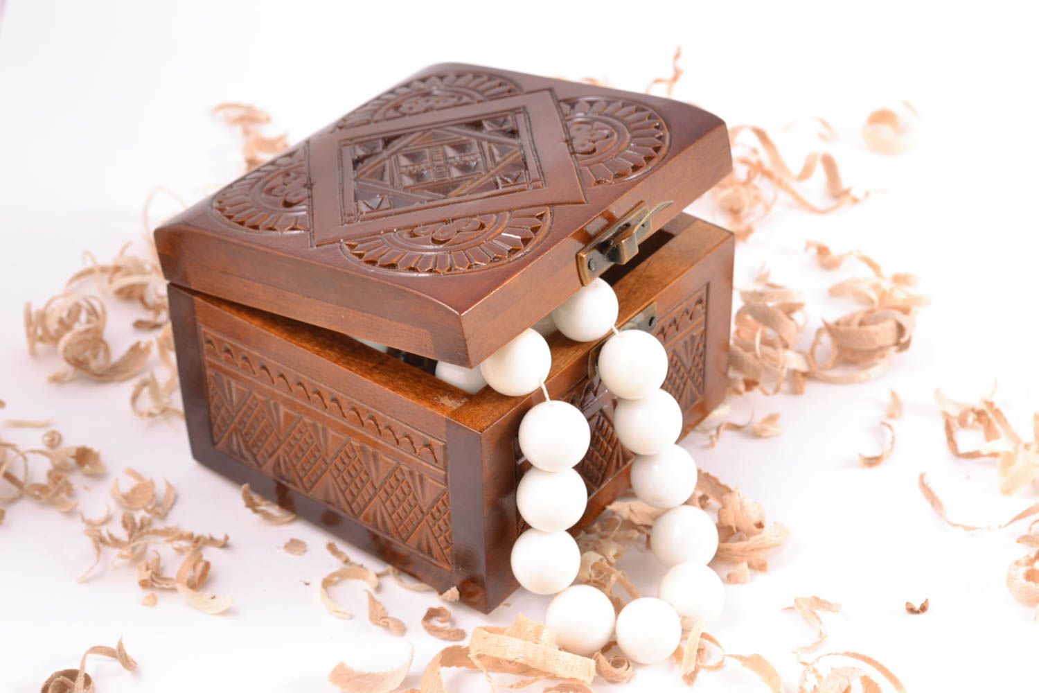 Handmade carved oak wood jewelry box photo 1