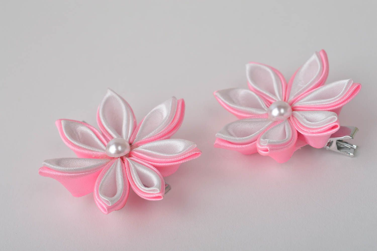 Handmade barrette hair clip kanzashi flowers accessories for girls 2 pieces photo 2