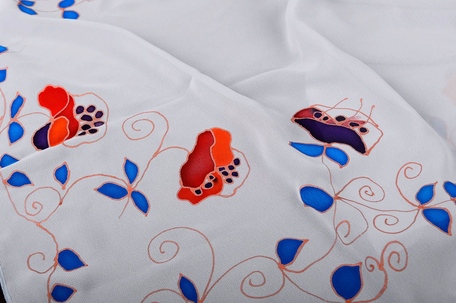 Шарф ручной работы женский шарф расписной батик шифоновый шарф с цветами фото 5