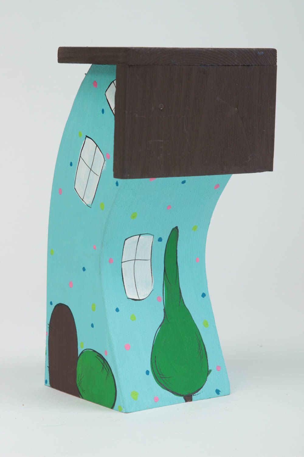 Фигурка из дерева для декора домик из сосны ручной работы голубой экологический фото 5