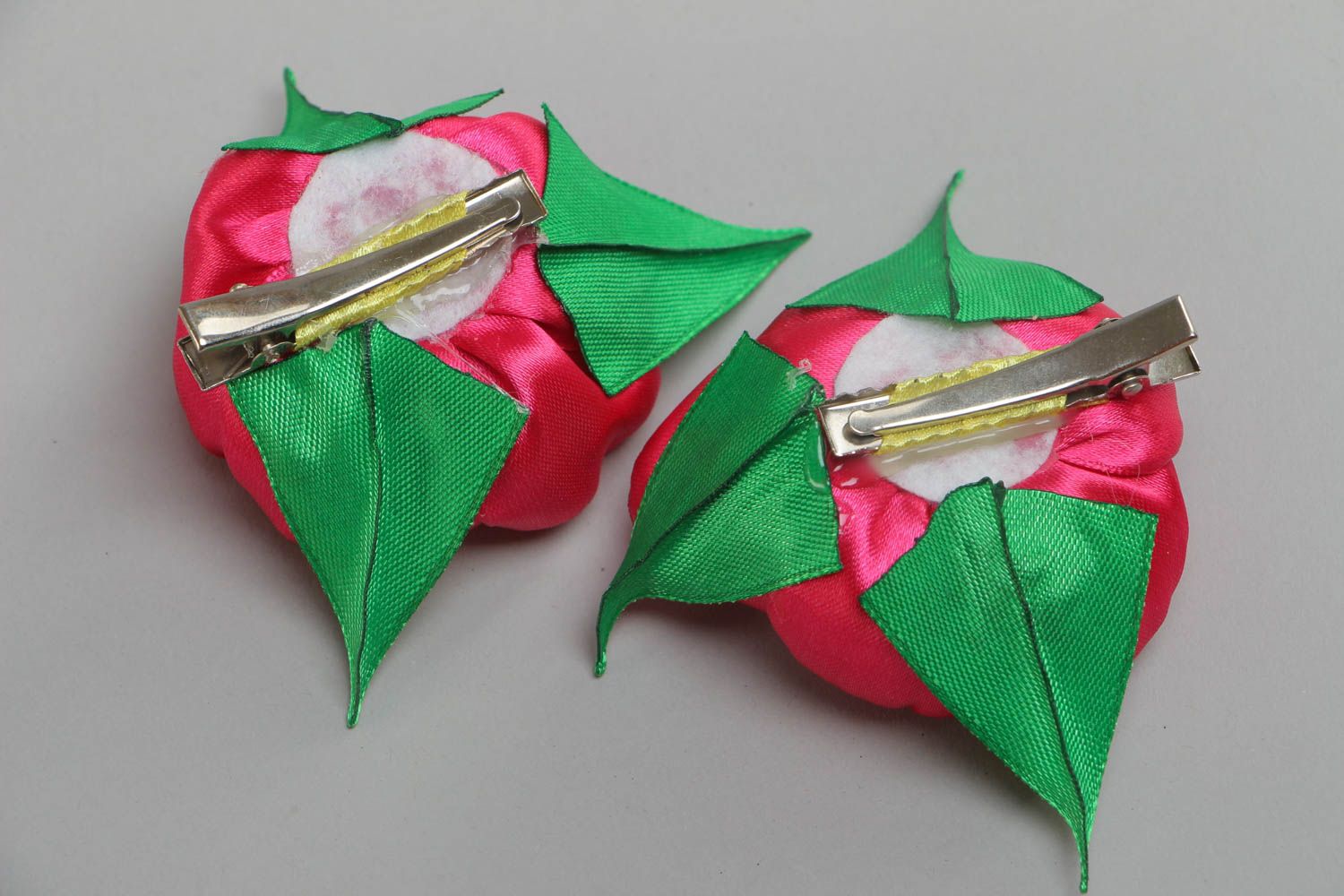 Beautiful handmade satin ribbon flower hair clips for children 2 piece Peonies photo 4