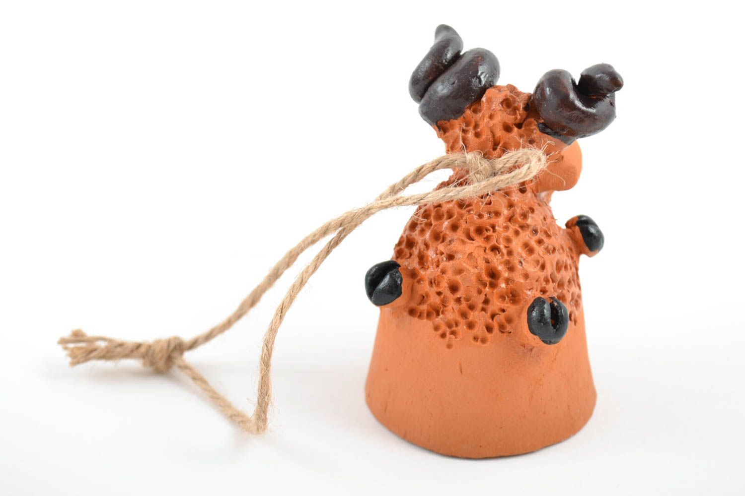 Funny red clay bell sheep on cord handmade decorative interior pendant photo 5