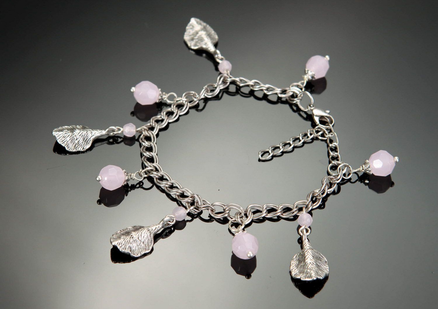 Steel bracelet with pink quartz photo 2