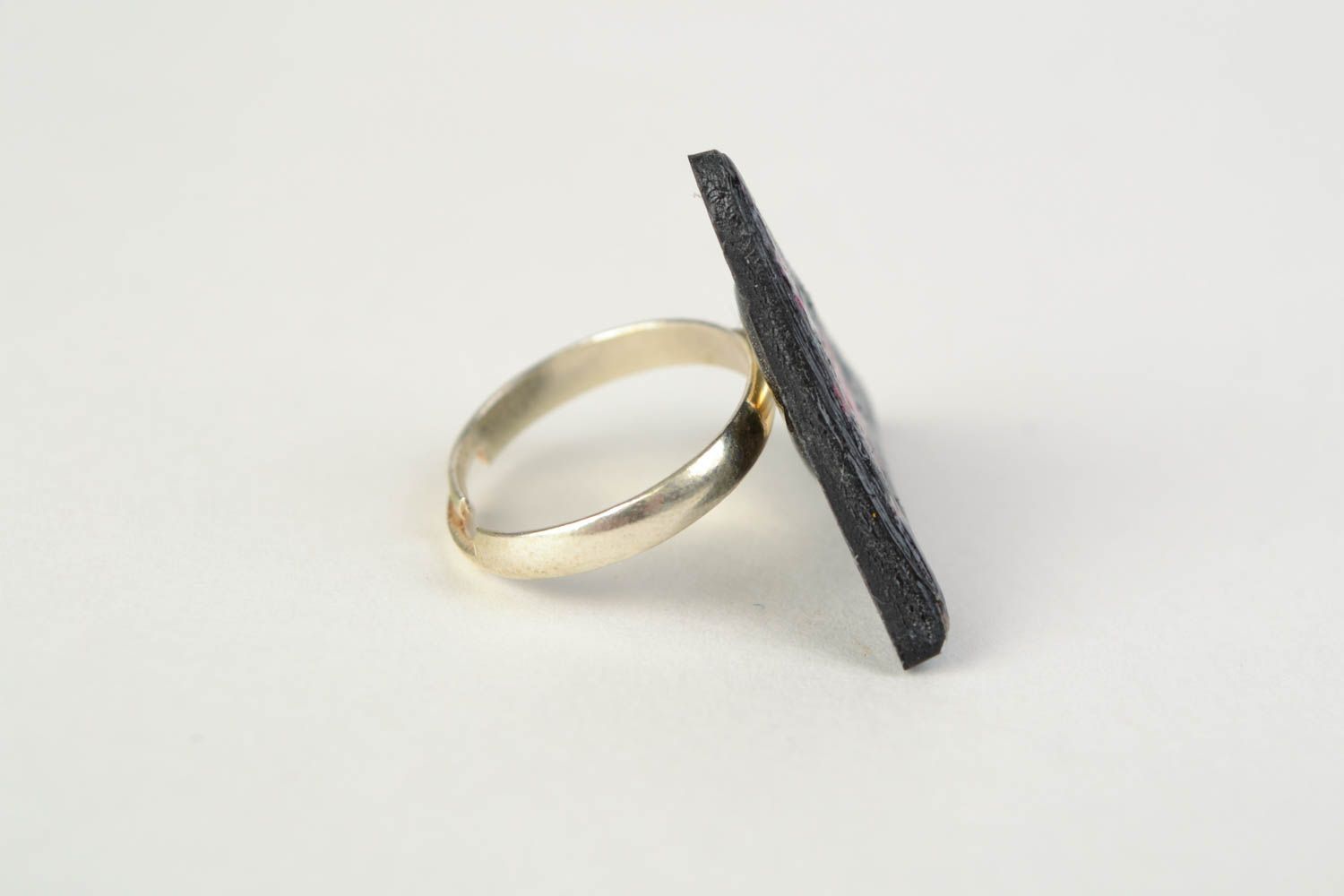 Stilvoller handmade Ring aus Polymerton mit Blumenprint in Decoupage Technik für Damen foto 4
