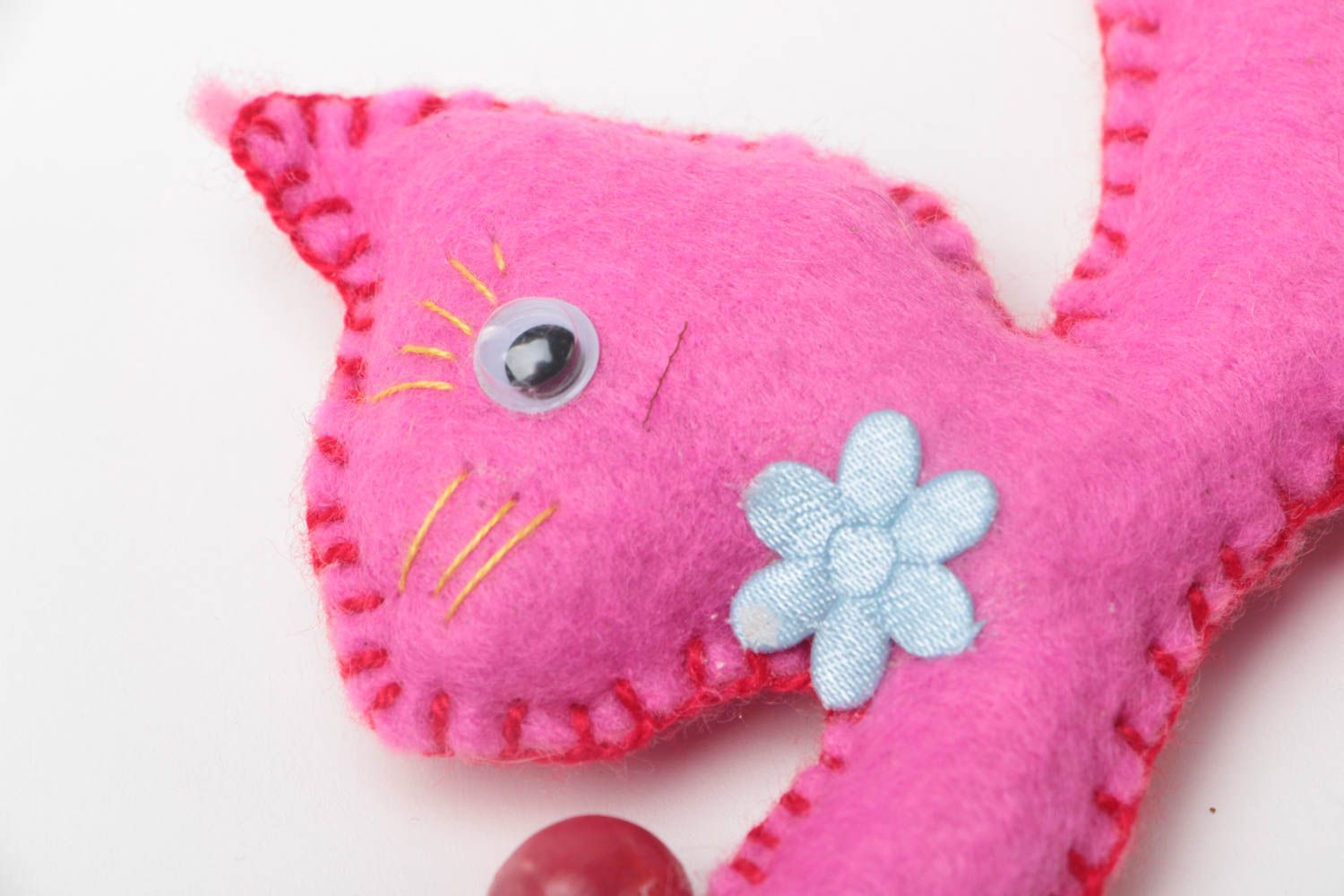 Unusual beautiful handmade pink soft toy kitty made of felt photo 3