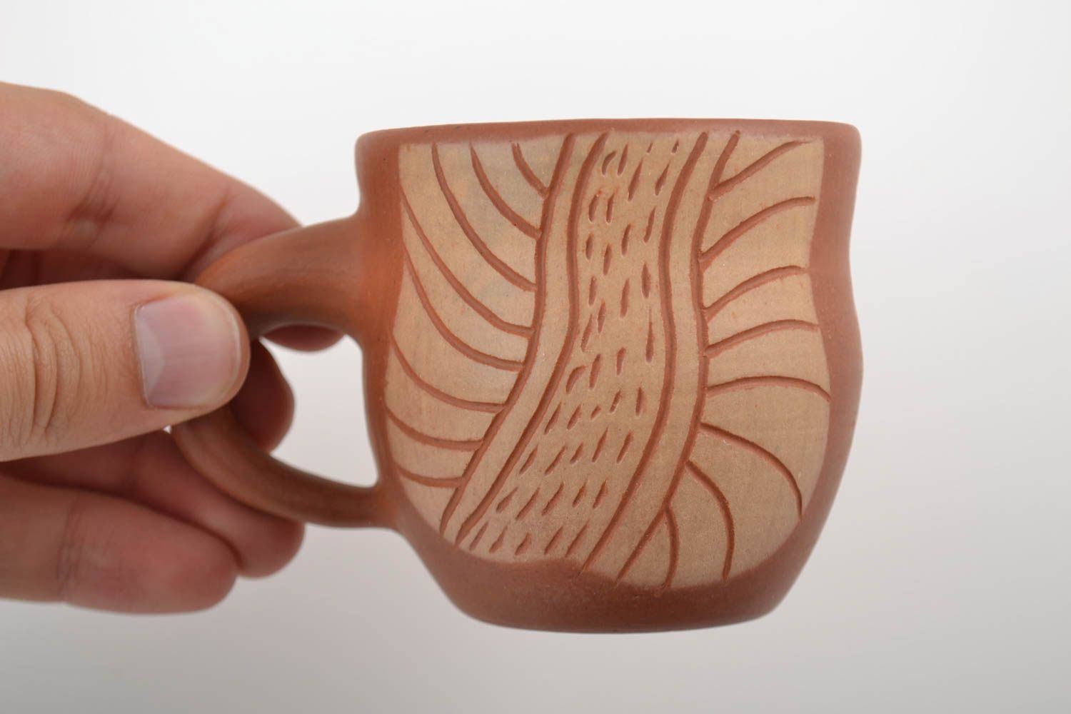 Originelle keramische Tasse aus Ton mit Bemalung handmade für Küche Dekor 180 ml foto 2