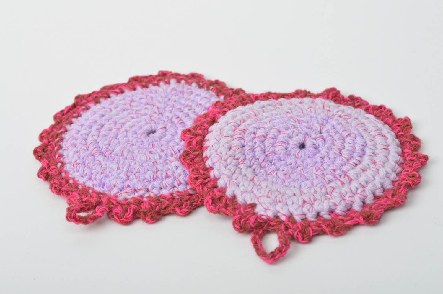 Прихватка крючком ручной работы вязаная прихватка домашний текстиль розовая фото 3