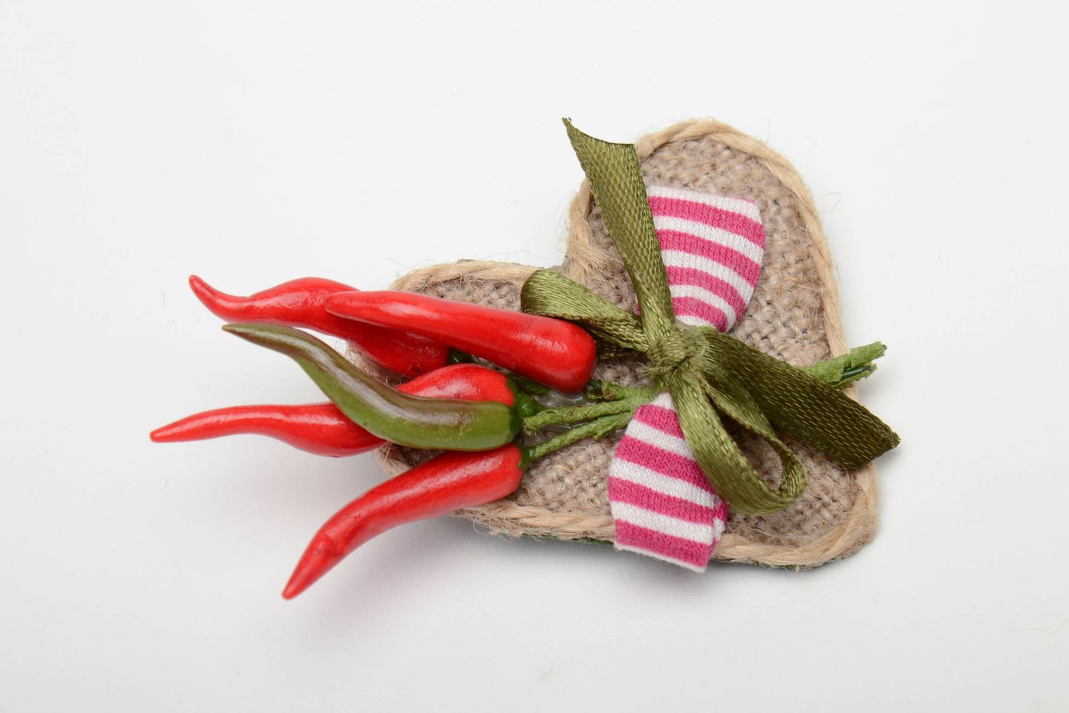 Unusual polymer clay hair clip with burlap Peppers photo 2
