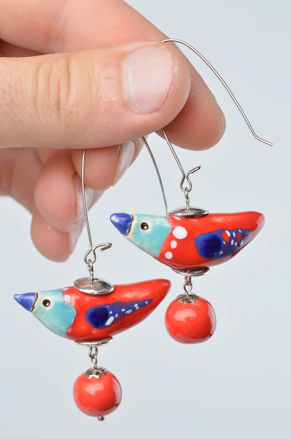 Handmade Damen Ohrringe Designer Schmuck Accessoires für Frauen aus Ton Vögel foto 5