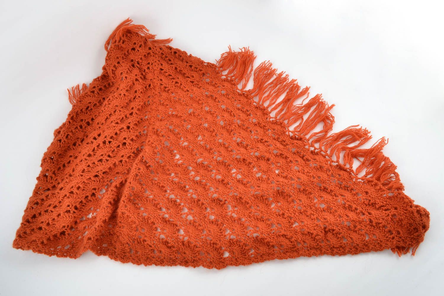 Écharpe tricotée en angora et acrylique orange avec frange ajourée faite main photo 2